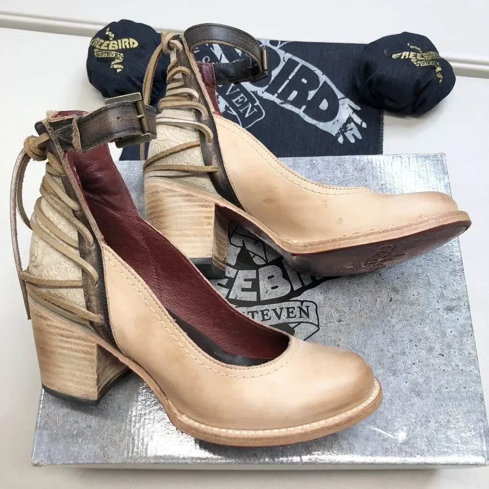 Freebird by Steven Raeanne Mary Jane Heel Boot Taupe Color Ankle Strap Size 8 - Picture 12 of 12